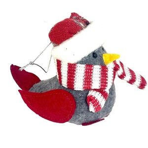 Ganz Beanie Bird Ornament - Plaid Round Hat and Striped Scarf